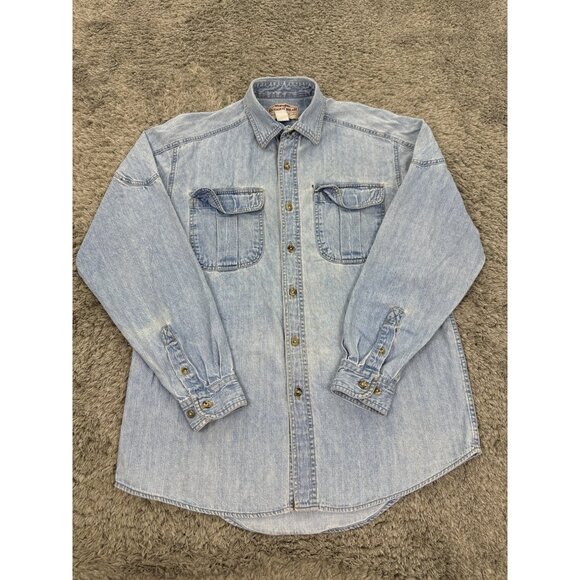 Vtg Wrangler Denim Shirt Men Medium 15.5 Extra Long Tails Western Made In USA - Picture 1 of 9